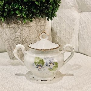 JL4-Victorian Cottagecore Sugar Bowl with Hand Painted Violets